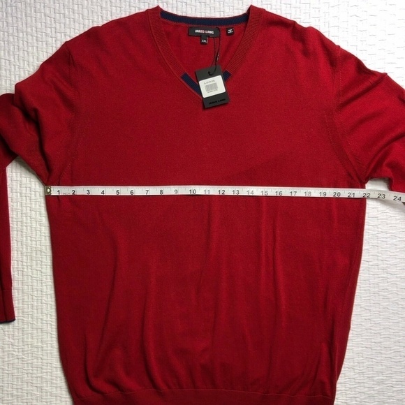 NWT Jared Lang Men's V Neck Sweater XXLarge Red Knit Pullover Cotton - Picture 6 of 8